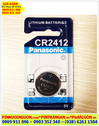 Panasonic CR2412; Pin 3v Lithium Panasonic CR2412, Xuất xứ Indonesia (Vỉ 1viên)
